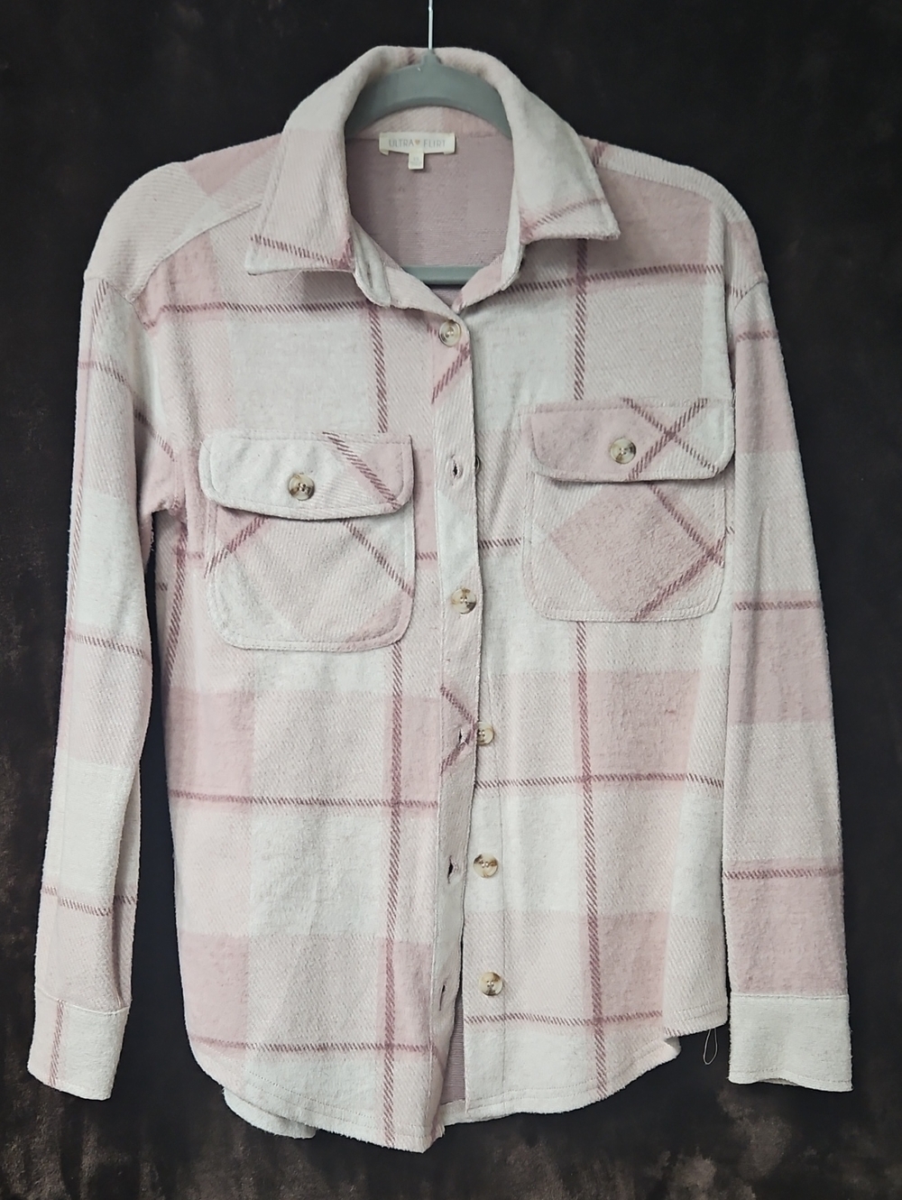 Light Pink Plaid Button-Up Fleece Shirt